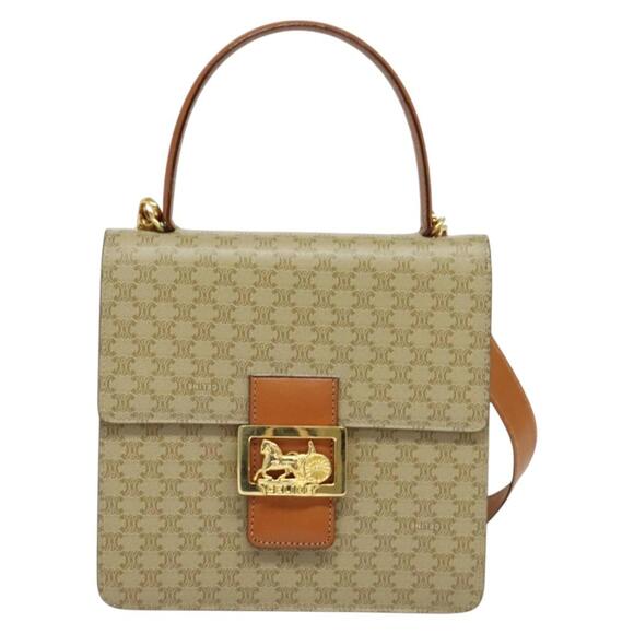 CELINE Macadam Canvas Hand Bag Pvc Beige Gold - Picture 2 of 13